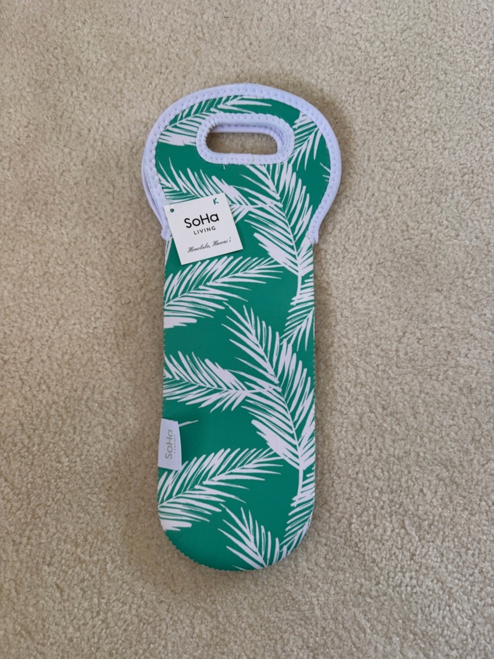 Green Palm Neoprene Wine Bottle Carrier